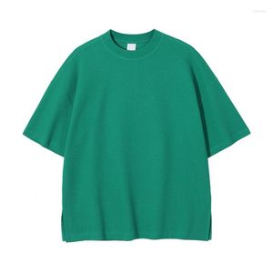 メンズTシャツ夏の特大のゆるいシンプルなトップマンステッチラウンドネックTシャツ短袖スプリットヘムヒップホップTシャツ服