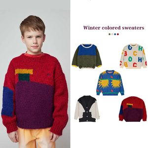 세트 어린이 스웨터 2023 가을 겨울 BC 소년 여자 옷을위한 컬러 풀오버 따뜻한 니트웨어 만화 v 넥 카디건 231204