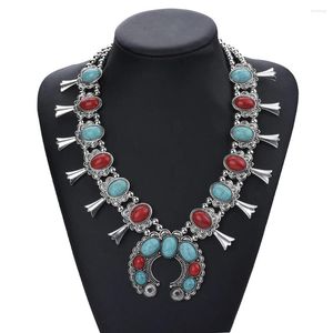 Choker Vintage Jewelry Large Statement Silver Color Tribal Chunky Western Squash Blossom Resin Stone Coral Turquoise Necklace For Women