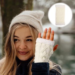 Knäskydd 1 par plysch fingerlösa handskar varma vantar stickade kvinnor för vintern