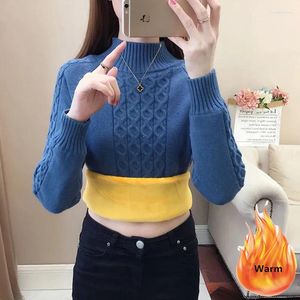 Kvinnors tröjor Autumn Winter Warm Turtleneck tröja förtjockas plus Velvet Soft Casual Knitwears Korean Pullover Long Sleeve Tops