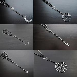 Chains Satan Lucifer Lilith Rosary Necklace Alternative Gothic Minimalist Witch Black Amulet Pentagram Witchcraft MoonChains244G