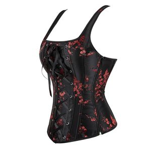 Andere Höschen Korsett Top Plus Size Sexy Dessous Frauen Bustier Riemen Stickerei Blume Überbrustkorsett Vintage Fee Burlesque Rot Schwarz 231204