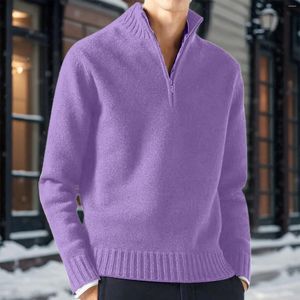 Männer Pullover Half Zip Langarm Pullover Männlich Casual Einfache Bottom Solid Farbe Warme Strickwaren Herbst Winter 2023 Kleidung