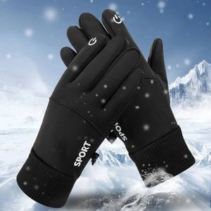 Перчатки с пятью пальцами, черные зимние теплые, полностью водонепроницаемые, для велоспорта, спорта на открытом воздухе, бега, мотоцикла, лыж, флис с сенсорным экраном 231204