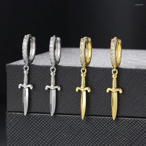 Orecchini a cerchio Coltello Hip Hop Pugnale Ciondolo a forma di croce per donna Uomo Orecchini pendenti Gioielli Rock Punk Accessori di tendenza per feste