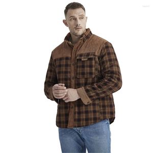 Herrjackor vinterjacka märke retro casual plädskjorta med plysch och förtjockad överdimensionerad varm ren bomull
