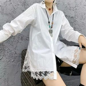 Kadın bluzları moda dantel eklenmiş bluz temel düz renkli giysiler dönüş-aşağı yaka bahar sonbahar tek göğüslü Kore bölünmüş gömlek