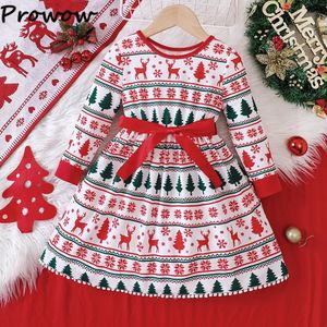 Abiti da ragazza Prowow 3 7Y Bambini Natale per ragazze Stampa cervi rossi Abito con cintura Anno Costume Abbigliamento per bambini 231204