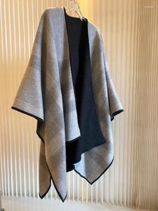 Halsdukar svart grå ullpläd poncho design överdimensionerad förtjockande sjal för kvinnor vinter hålla varm pashmina