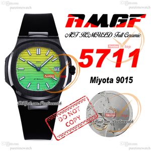 AMGF AET 5711 Miyota 9015 Automatic Mens Watch 40mm Black Ceramic Hawaii Sunset Textured Yellow Green Dial Rubber Super Edition Watches Reloj Hombre Puretime A1