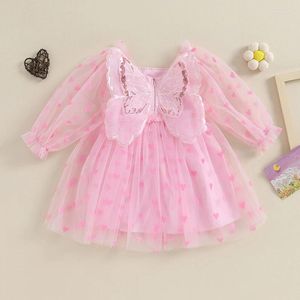 Vestidos da menina 0-4y bebê meninas doce vestido da criança borboleta impressão puff manga longa pescoço quadrado tule tutu festa princesa crianças roupas