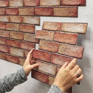 Wall Stickers 10Pcs Self Adhesive Waterproof 3D Panels Peel and Stick Tile Brick Wallpaper Retro Sticker for Bathroom Fireplace 231202
