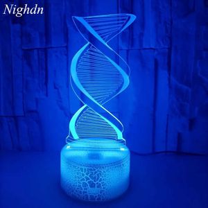 Nocne światła Nighdn DNA Model 3D Illusion Lampa LED Nocne światło z 7 kolorami Zmiana światła nocnego Lampy biurka dla dzieci Prezenty Dekorowanie domu YQ231204