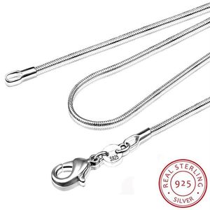Kedjor 1 mm 2mm Original Silver Snake Chain Halsband för kvinnliga män 16-24 tum Långt uttalande smycken hela278m