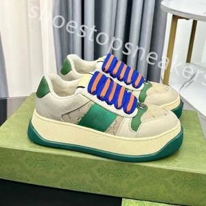 Designer Sapatos Vintage Sneaker Plataforma Sapatilhas Homens Canvas Borracha Treinadores Vermelho Verde Mulheres Sapato Suede Trim Lace-up Impressão Tecido Trainer A1