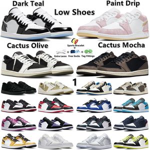 Scarpe da basket da uomo per 1 1s Scarpe con plateau basse Cactus x Olive Mocha Paint Drip Dark Teal Paris Denim lavato non corrispondenti USA Uomo Donna Scarpe da ginnastica Sneakers sportive GAI