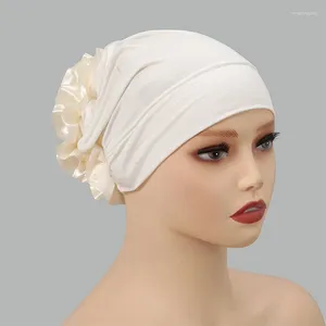 Etnik Giyim Yumuşak Modal Müslüman Türban Şapkası Çiçek İç Bijab Kapakları İslami Underscarf Bonnet Hindistan Şapkaları Kadın Headwrap Turbante Mujer