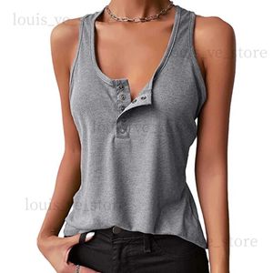 Tanques femininos camis tamanho grande básico parafuso rosca tanque superior feminino botão ajuste sem mangas topo casual sólido fino colete feminino simples tanques camiseta t231204