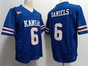 Kansas Jayhawks Koleji Futbol Forması 6 Jalon Daniels hepsi dikişli mavi beyaz erkek formaları boyutu S-3XL