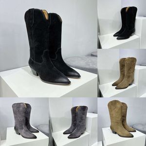 Isabel Marants Mulheres Botas Sapatos Duerto Camurça Ocidental Couro Genuíno Estilo Ocidental Baixo Bloco Botas Duerto Moda Perfeita Fotos Reais Yjh1