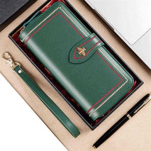 Genuine Leather Wallet Women Clutch Female Purse Long Money Bag Zipper Coin Wallet Bee Luxury Brand Wristlet Phone Hasp Wallets G2327l