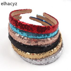 Headbands 14 pçs / lote glitter lantejoulas faixa de cabelo simples meninas headbands lantejoulas sólidas 2 cm de largura hairband mulheres brilhantes diy acessórios de cabelo 231204