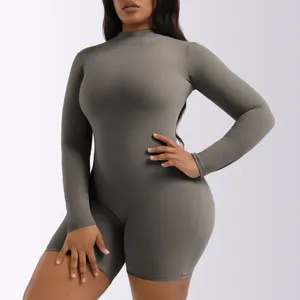 Wysokie kołnierze wysokie kołnierze długie rękaw Seksowne odchudzone body romperowe dla kobiet One Piece Top Body Shaper Control Much Shapewear