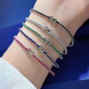 Chain Springlady 925 Sterling Silver Lab Sapphire Emerald Ruby High Carbon Diamonds Gemstone Tennis Chain Armband Bangle Fine Smycken 231204