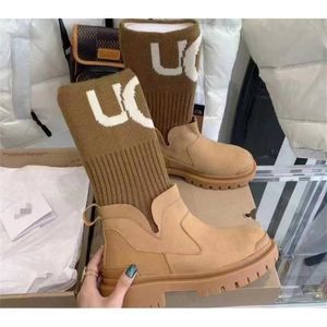 Womens Fashion Snow Boots UGSG Winter Boot Thick Soled Elastic Knitting Stitching Warm Socks Martin Middle Platform Boots 998