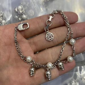 Double layer chain Pearl Skull Pendant Bracelets Gold Silver Skull Skeleton ladies luxurious Eternal love Bangle for Women MEB1K07246P