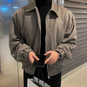Men's Jackets SYUHGFA Clothing 2023 Autumn Winter Turn Down Collar Suede PU Leather Thickening Jacket Loose Coat Korean Zipper
