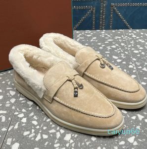 Cashmere quente lã de pele clássicos fivela mocassins de salto plano alto elástico carne tendão inferior casual sapatos femininos com caixa