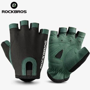 Sports Gloves ROCKBROS Cycling Gloves Breathable Sweat-Wicking Net Bicycle Half Gloves Men Women High Stretch Fabric Sports Bike Gloves 231204