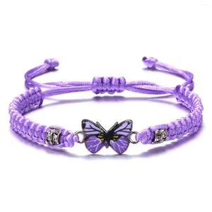 Braccialetti con ciondoli Bracciale con cordino intrecciato con corda rossa viola fortunata per donne Regali di gioielli con bella farfalla per amicizia regolabile