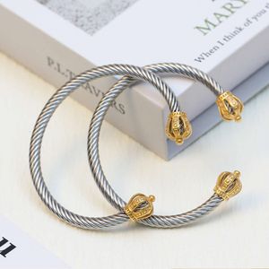 DY bracelet designer cable bracelets fashion jewelryDavid New Fashion mm Personality Cshaped Opening Stainless Steel Woven Fried Dough Twists Crown Bracelet Male