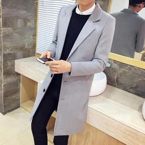 Men's Trench Coats Windproof Coat Wool Stylish Lapel Mid Length Cardigan Business Formal For Fall/winter Anti-wrinkle