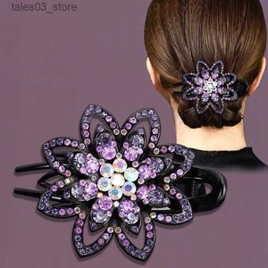 Headwear Hair Accessories Multicolour Rhinestone Flower Women Hair Claw Hairwear Large Size Rhinestone La Hollow Out Hair Clip Fashion Hair Accessory Q231204