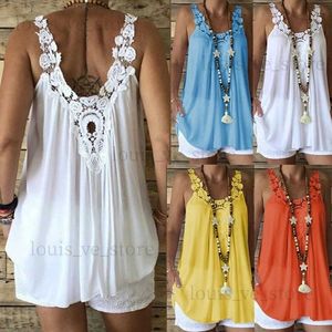 Women's Tanks Camis Fashion Trend Leisure Beach Summer Ladies Sexy Halter Top Pure Color Lace Hollow Round Neckline Suspenders T-shirt T231204