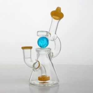 New Arrived Glass Bong Nocturnal Ball Rotation 7" Hookahs With 14mm male bowl yellow tip Bongs Recycler Oil Rig wax water pipe bubbler 12 LL