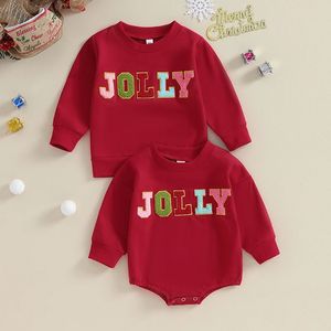 Familjsmatchande kläder småbarn barn baby pojkar flickor jul fuzzy brev broderi långärmad bodysuits tröjor xmas kläder 231204