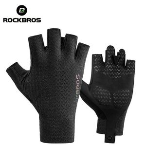Sports Gloves ROCKBROS Cycling Gloves Autumn Spring MTB Bike Gloves SBR Pad Half Finger Bicycle Goves Men Women Breathable Shockproof Gloves 231204