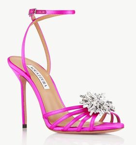 Aquazzura Women Luxury Stardust Sandals Shoes Jewelled Flower-Embellishing Stiletto Heels Flaty Dress Party Bridal Lady Sandalias