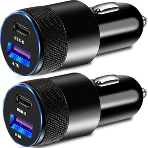 15W Dual Ports USB-C Typ C-billaddare Auto Ersättare för iPhone 12 13 14 15 Samsung S22 HTC LG GPS Android-telefon