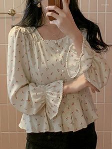 Kobiety bluzki dziewczęta koreańskie eleganckie wiek redukujący romantyczny sezon delikatny mały fragmentowany kwadratowy kwadratowy szyjka szczupła bluzka dla kobiet