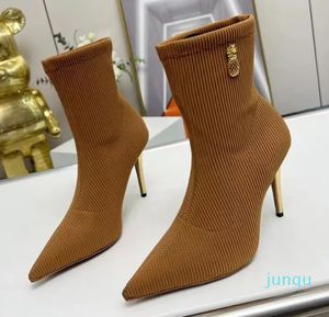 Elastic fabric Pointed Toes Fashion Boots Motorcycle boots 10cm designer shoes factory footwear