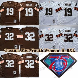 Anpassad 75th Vintage 32 Jim Brown 1980 Fotbollströjor 19 Bernie Kosar 80 Len Ford 52 Frank Gatski 49 Bobby Mitchell 57 Clay Matthews Jr 68 Joe Delamielleure 77 Alzado