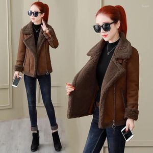 Women's Fur Flocking Slim Short One Piece 2023 Notched Faux Grass Coat For Autumn And Winter Jacket T932