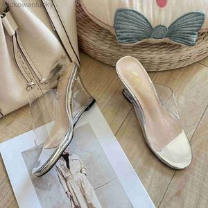 Channel-Hausschuhe für Damen, silberfarben, metallischer Keilabsatz, transparentes PVC-Oberteil, offene Zehensandalen, Plattformen, ineinandergreifende C-Slides, Designer-High-Heels, Mule-Pumps, Hochzeitsschuhe