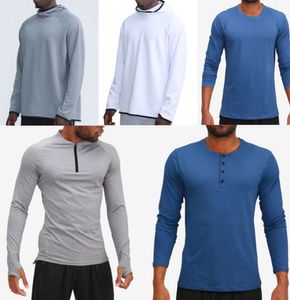 Herren-Outfit, Kapuzenpullover, T-Shirts, Yoga-Kapuzenpullover, T-Shirt, Lulu-Sport, Hüftheben, elastische Fitness-Strumpfhose, Lululemens, hochwertige, dünne und modische Markenkleidung